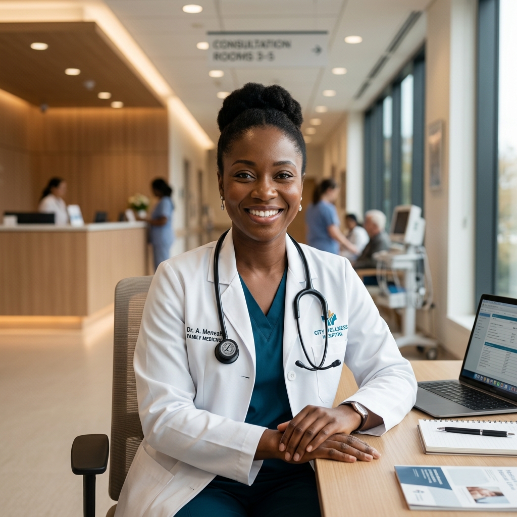 Doctor at a hospital reception in Kenya