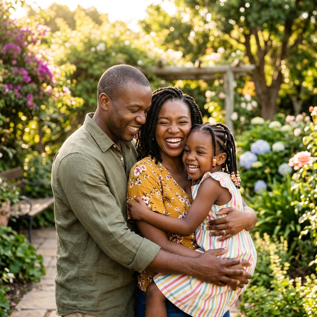 Family embracing at home